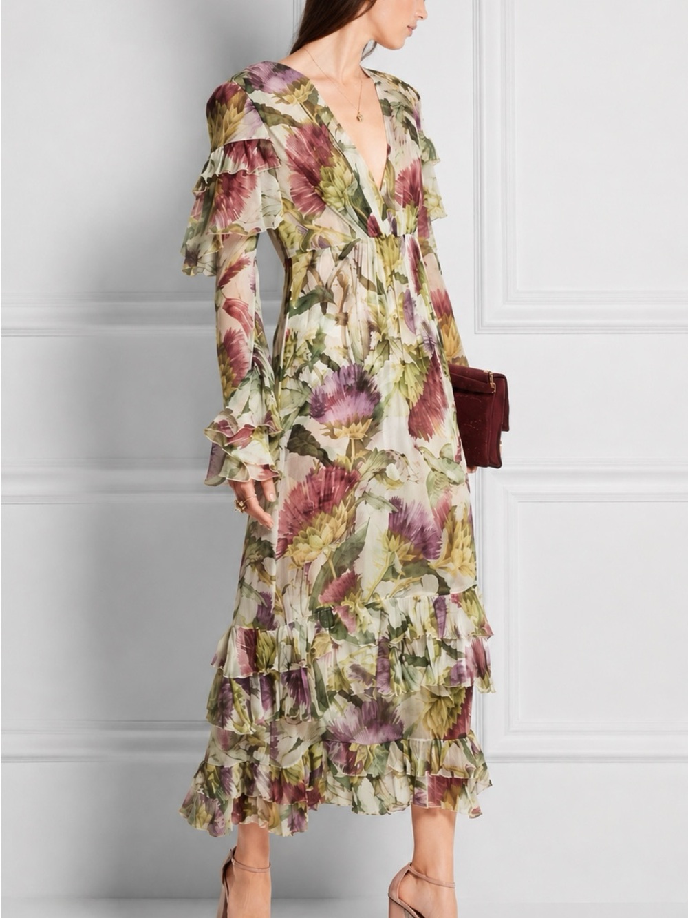Gucci Sheer Floral Dress in Pastel Pink, Green and Lavender